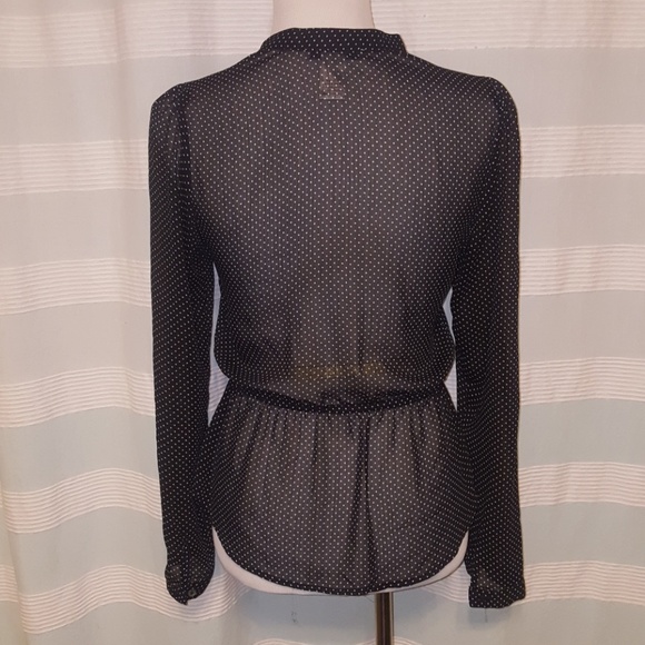 Sheer polka dot blouse with mint lace trim - Picture 3 of 3